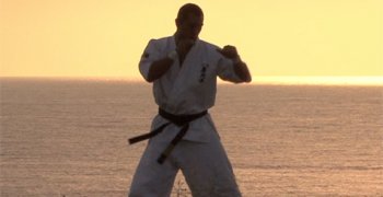 Kyokushin karate techniques master Kenji Yamaki during photo shoot for Full-Contact Karate DVD set.