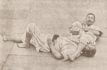 Mataemon Tanabe executing what judoka call *juji-gatame*