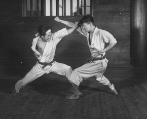 vintage karate asian men practicing martial arts